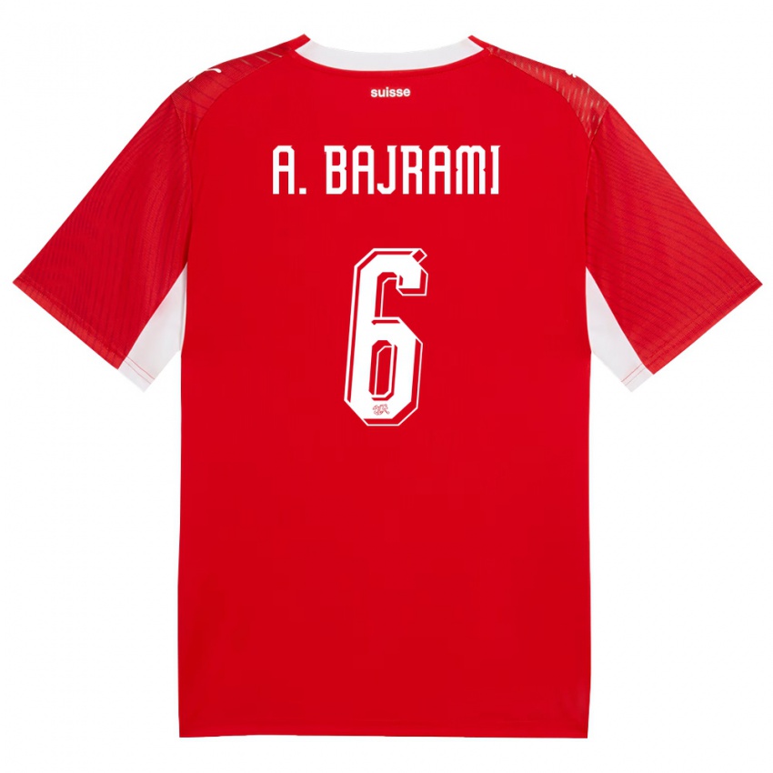 נשים שווייץ אדריאן בייראמי #6 אדום לבן ג'רזי ביתית 26-28 חולצה קצרה