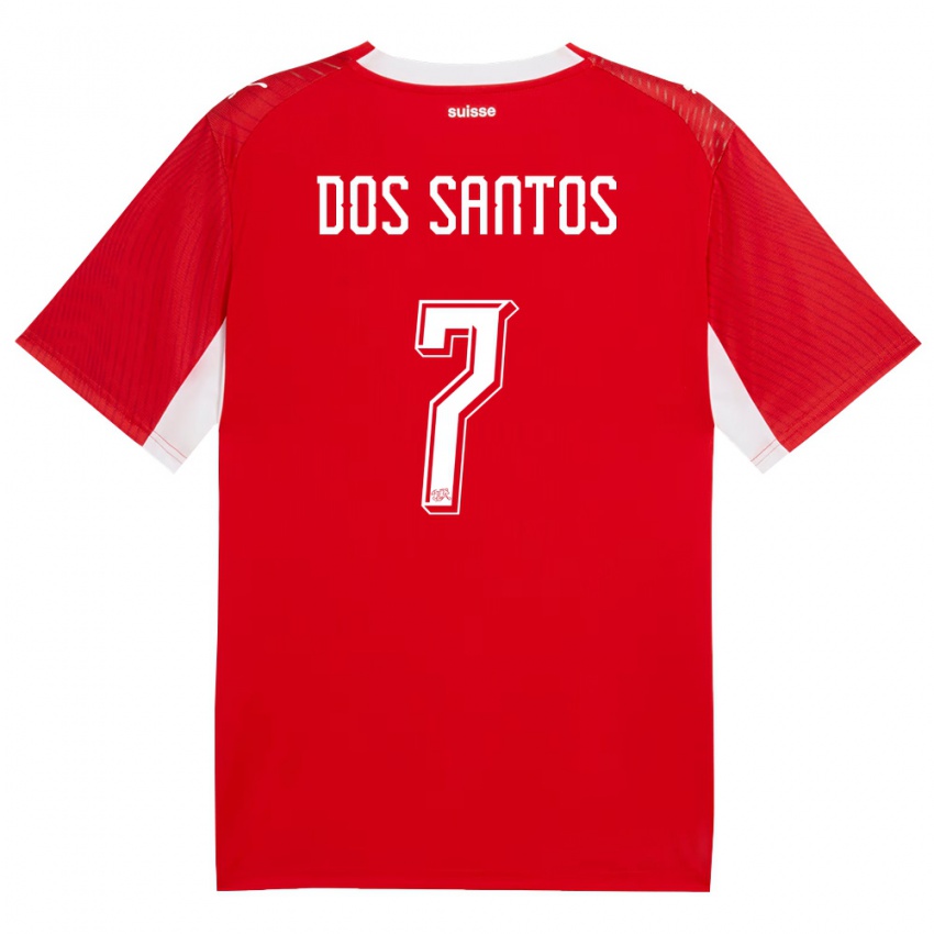נשים שווייץ Daniel Dos Santos #7 אדום לבן ג'רזי ביתית 26-28 חולצה קצרה