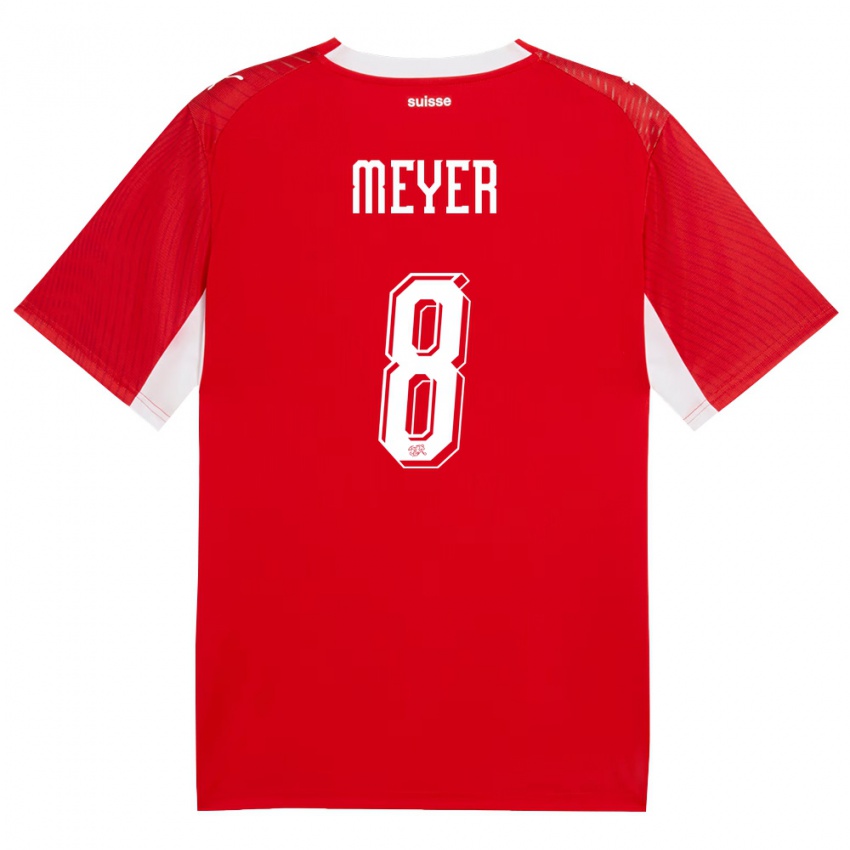 נשים שווייץ Tim Meyer #8 אדום לבן ג'רזי ביתית 26-28 חולצה קצרה