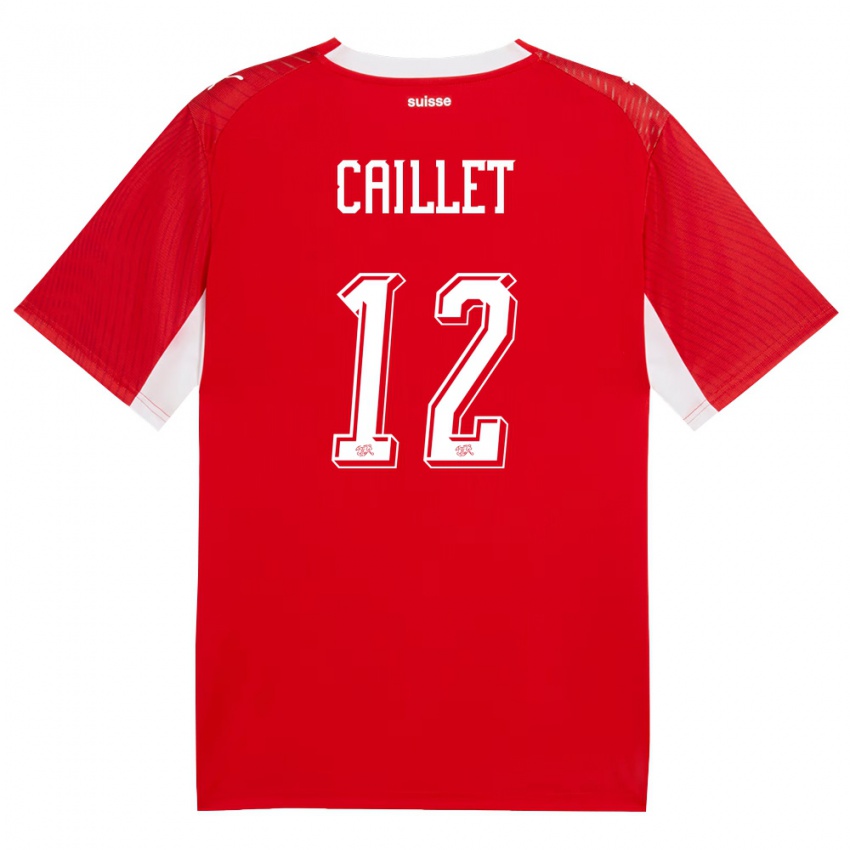 נשים שווייץ Simon Caillet #12 אדום לבן ג'רזי ביתית 26-28 חולצה קצרה