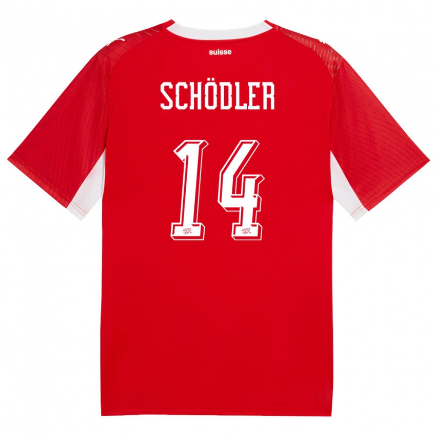 נשים שווייץ Leandro Schödler #14 אדום לבן ג'רזי ביתית 26-28 חולצה קצרה