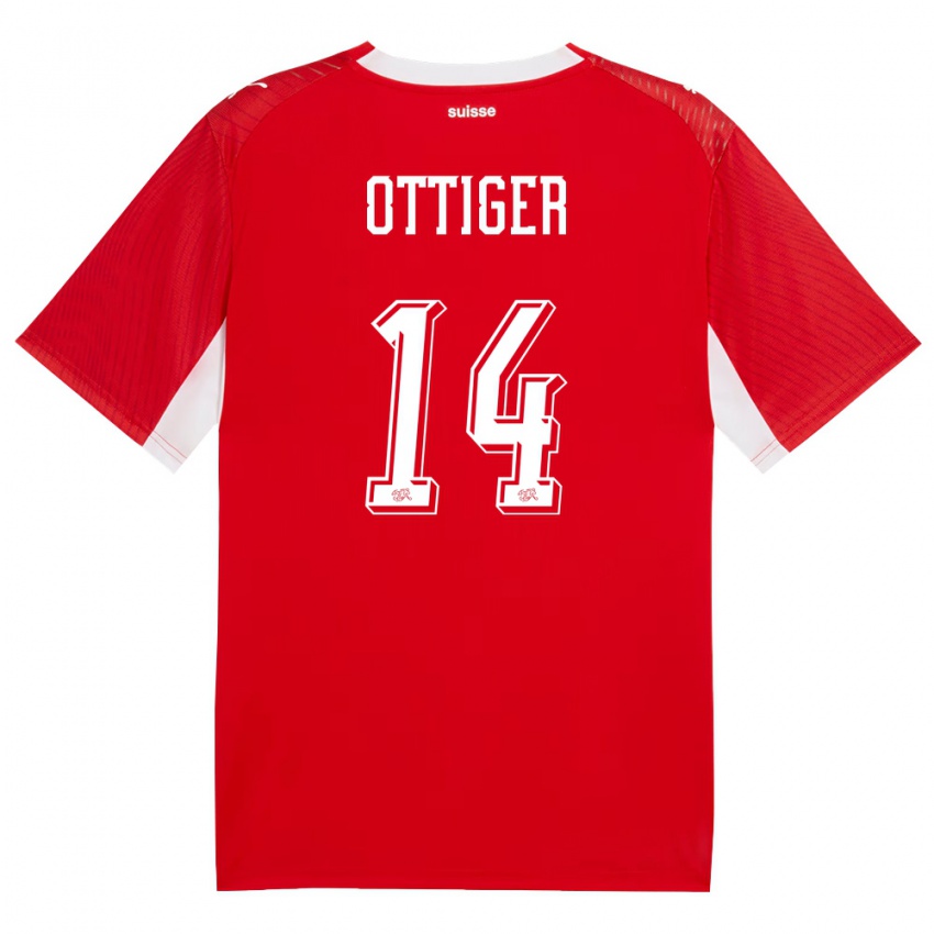 נשים שווייץ סוורין אוטיגר #14 אדום לבן ג'רזי ביתית 26-28 חולצה קצרה