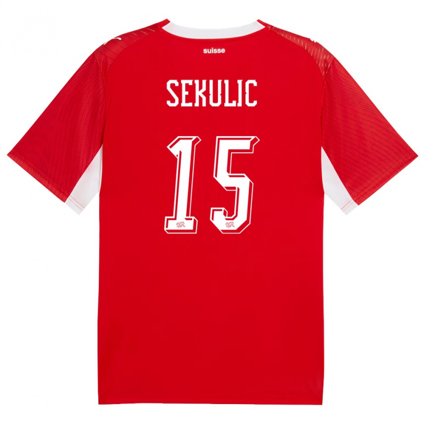 נשים שווייץ Aleksandar Sekulic #15 אדום לבן ג'רזי ביתית 26-28 חולצה קצרה