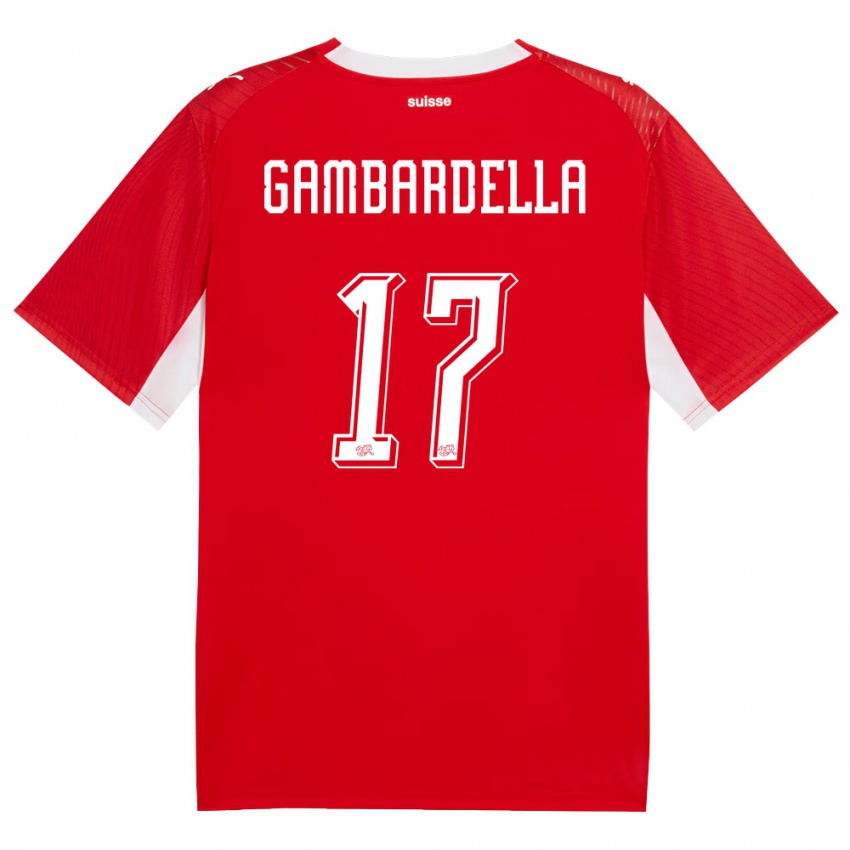 נשים שווייץ Matteo Gambardella #17 אדום לבן ג'רזי ביתית 26-28 חולצה קצרה