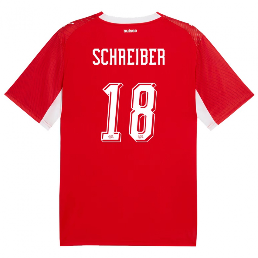 נשים שווייץ Loris Schreiber #18 אדום לבן ג'רזי ביתית 26-28 חולצה קצרה