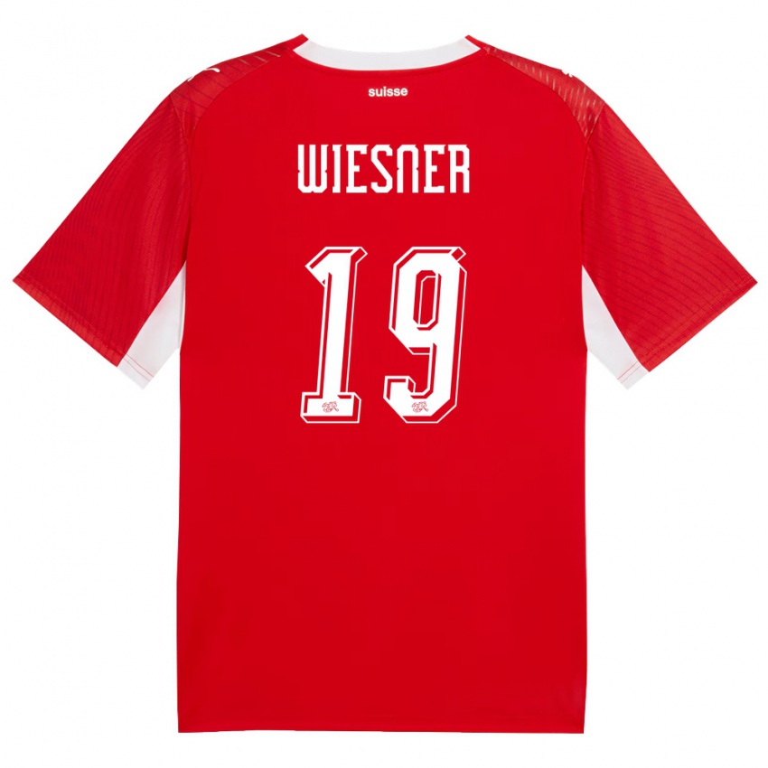 נשים שווייץ Timo Wiesner #19 אדום לבן ג'רזי ביתית 26-28 חולצה קצרה