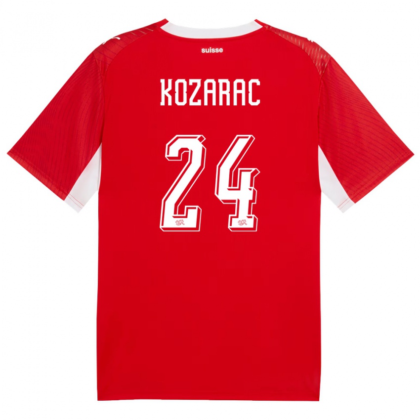 נשים שווייץ Haris Kozarac #24 אדום לבן ג'רזי ביתית 26-28 חולצה קצרה