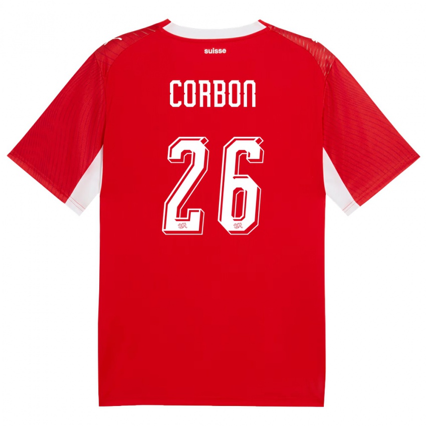 נשים שווייץ Max Corbon #26 אדום לבן ג'רזי ביתית 26-28 חולצה קצרה