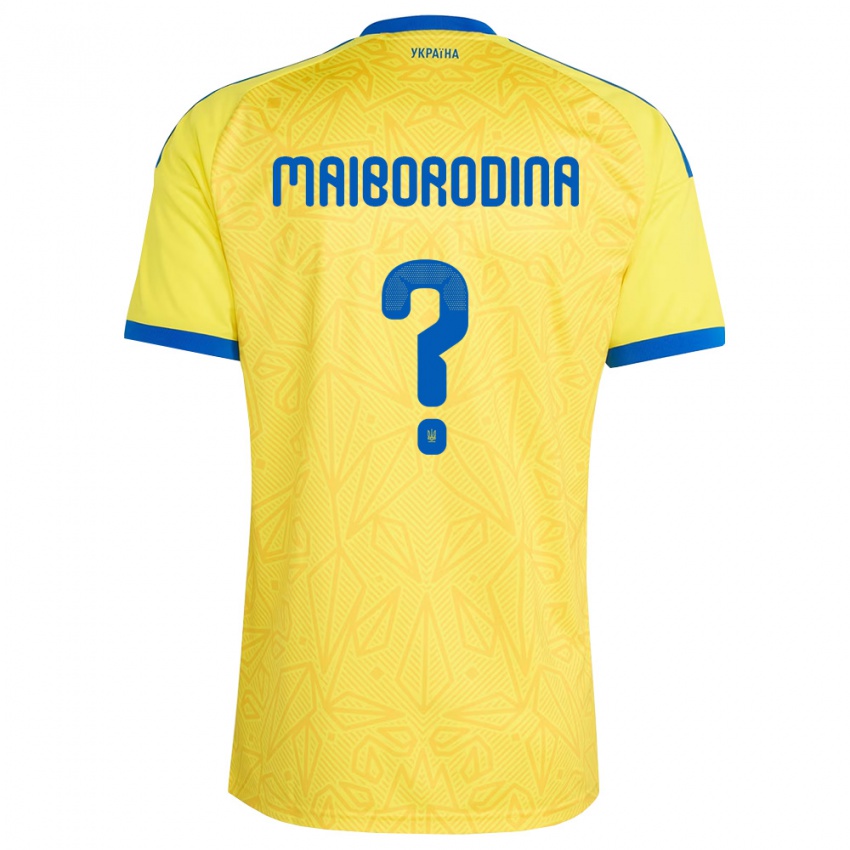 נשים אוקראינה Iryna Maiborodina #0 צהוב כחול ג'רזי ביתית 26-28 חולצה קצרה