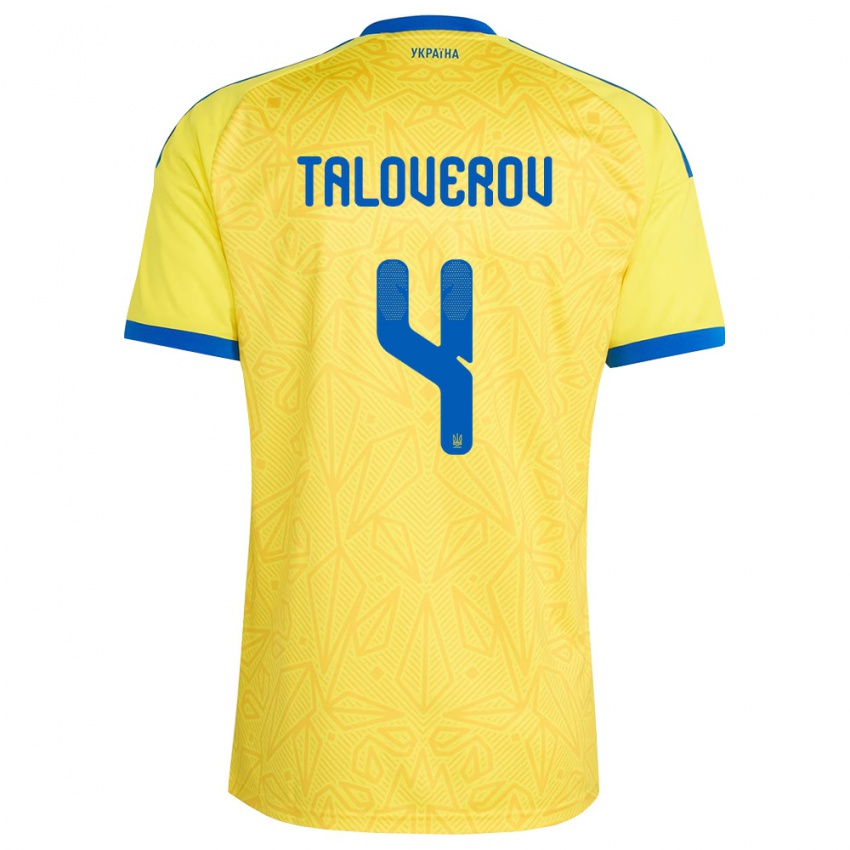 נשים אוקראינה Maksym Taloverov #4 צהוב כחול ג'רזי ביתית 26-28 חולצה קצרה