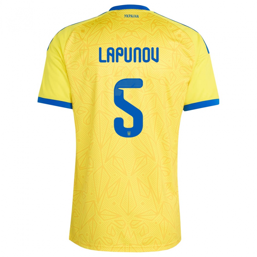 נשים אוקראינה Daniil Lapunov #5 צהוב כחול ג'רזי ביתית 26-28 חולצה קצרה