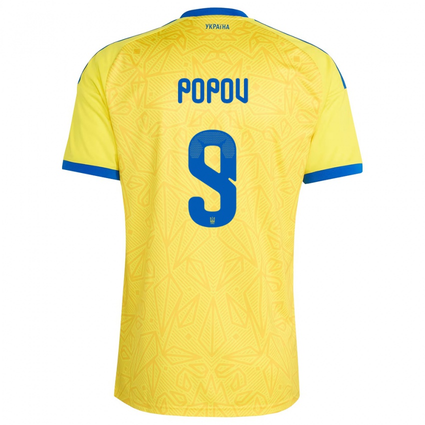 נשים אוקראינה Bogdan Popov #9 צהוב כחול ג'רזי ביתית 26-28 חולצה קצרה