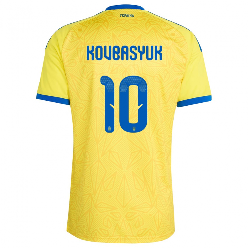 נשים אוקראינה Artem Kovbasyuk #10 צהוב כחול ג'רזי ביתית 26-28 חולצה קצרה