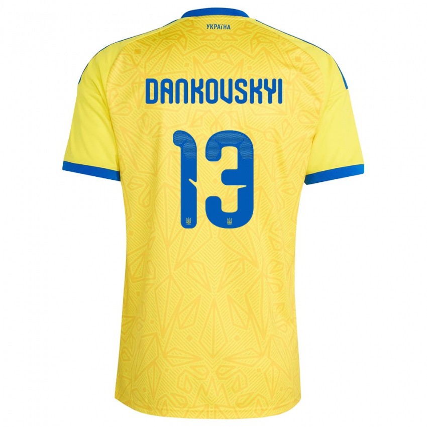 נשים אוקראינה Yegor Dankovskyi #13 צהוב כחול ג'רזי ביתית 26-28 חולצה קצרה