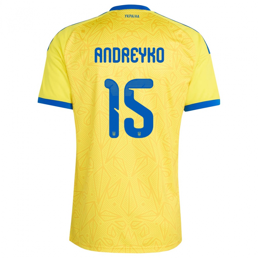 נשים אוקראינה Ivan Andreyko #15 צהוב כחול ג'רזי ביתית 26-28 חולצה קצרה