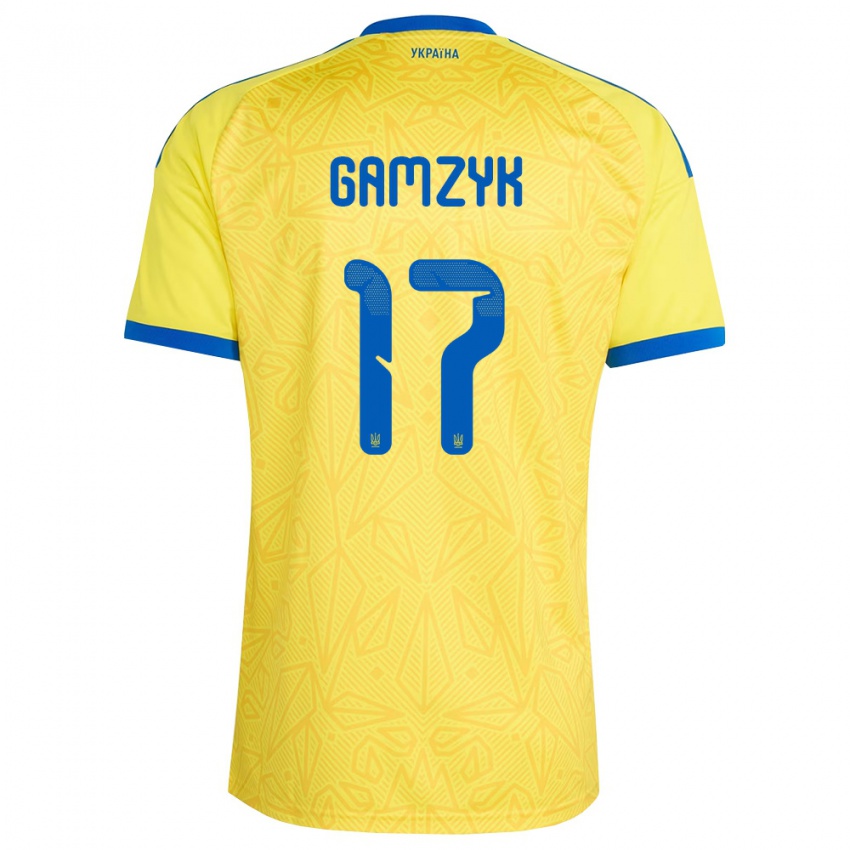 נשים אוקראינה Andriy Gamzyk #17 צהוב כחול ג'רזי ביתית 26-28 חולצה קצרה