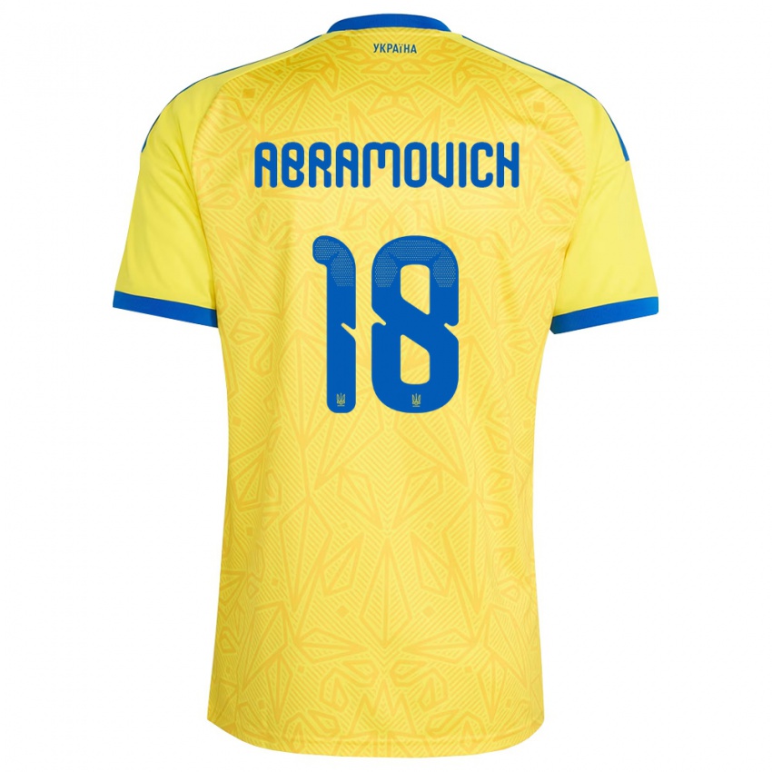 נשים אוקראינה Mykhaylo Abramovich #18 צהוב כחול ג'רזי ביתית 26-28 חולצה קצרה