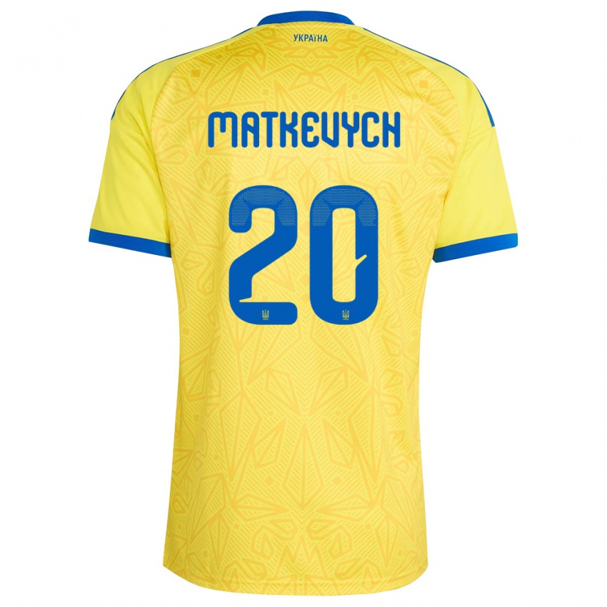 נשים אוקראינה Andriy Matkevych #20 צהוב כחול ג'רזי ביתית 26-28 חולצה קצרה