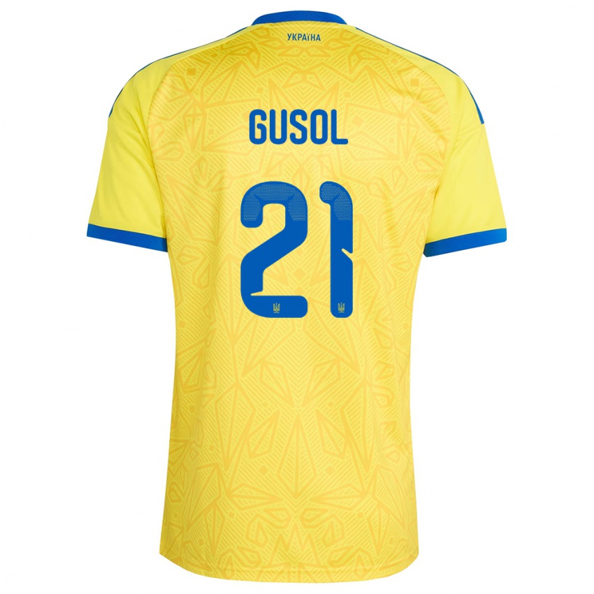 נשים אוקראינה Artem Gusol #21 צהוב כחול ג'רזי ביתית 26-28 חולצה קצרה