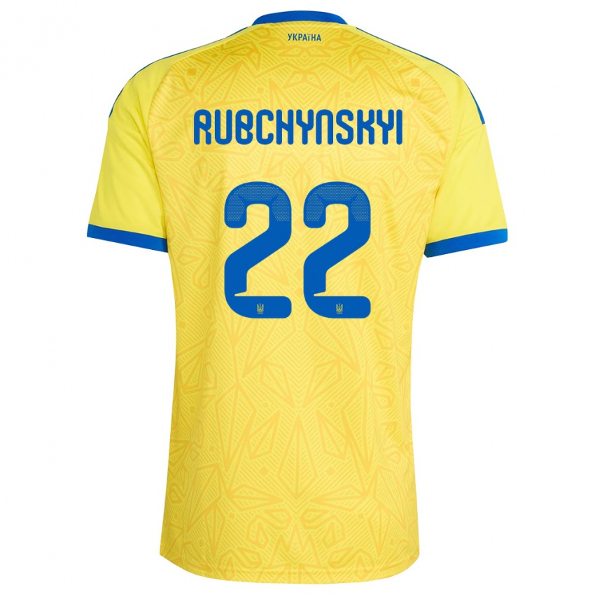 נשים אוקראינה Valentyn Rubchynskyi #22 צהוב כחול ג'רזי ביתית 26-28 חולצה קצרה