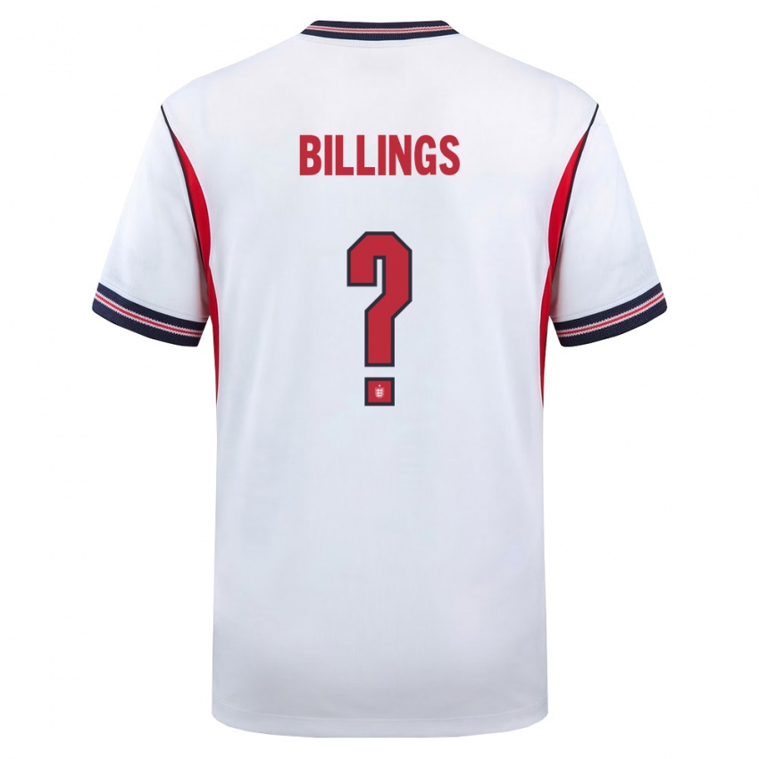 נשים אנגליה Frazer Billings #0 לבן כהה אדום ג'רזי ביתית 26-28 חולצה קצרה