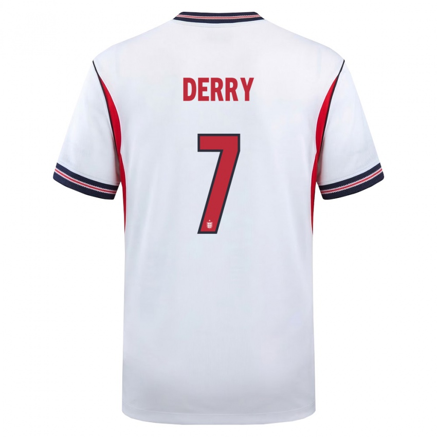 נשים אנגליה Jesse Derry #7 לבן כהה אדום ג'רזי ביתית 26-28 חולצה קצרה