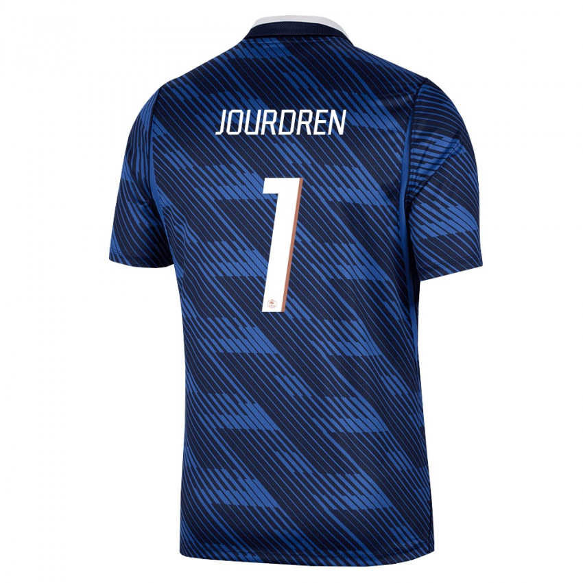 נשים צרפת Ilan Jourdren #1 כהה כחול לבן ג'רזי ביתית 26-28 חולצה קצרה