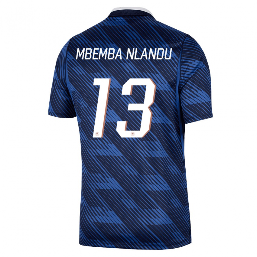 נשים צרפת Emmanuel Mbemba Nlandu #13 כהה כחול לבן ג'רזי ביתית 26-28 חולצה קצרה
