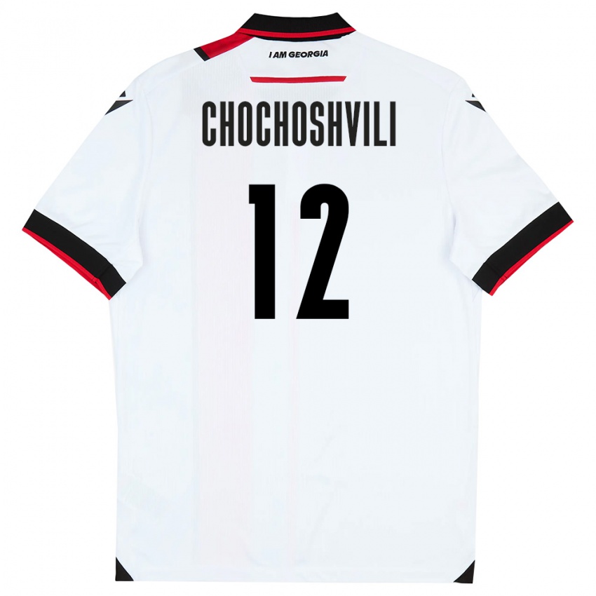 נשים גאורגיה Dachi Chochoshvili #12 לבן שחור אדום ג'רזי ביתית 26-28 חולצה קצרה