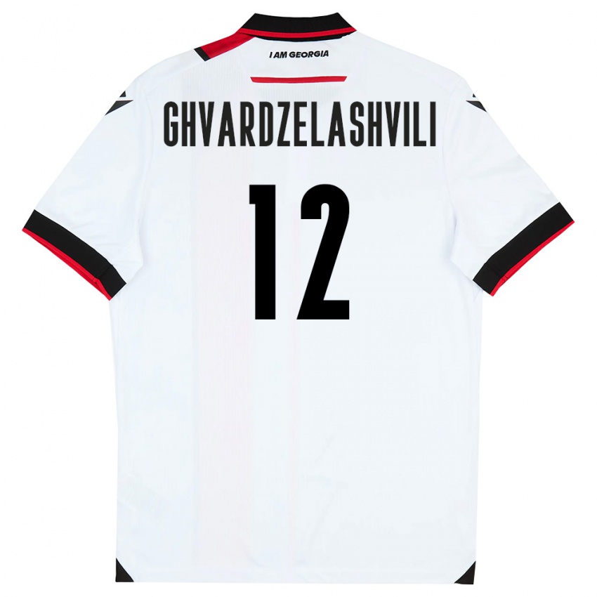 נשים גאורגיה Davit Ghvardzelashvili #12 לבן שחור אדום ג'רזי ביתית 26-28 חולצה קצרה