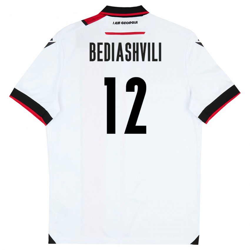 נשים גאורגיה Giorgi Bediashvili #12 לבן שחור אדום ג'רזי ביתית 26-28 חולצה קצרה