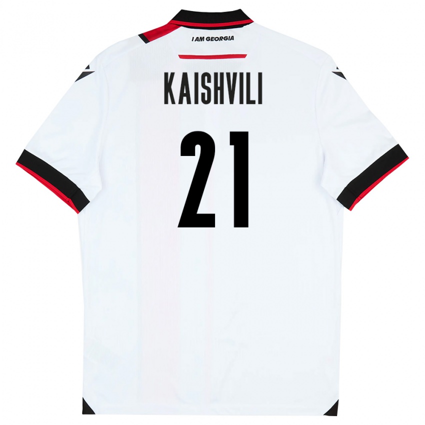 נשים גאורגיה Jamal Kaishvili #21 לבן שחור אדום ג'רזי ביתית 26-28 חולצה קצרה