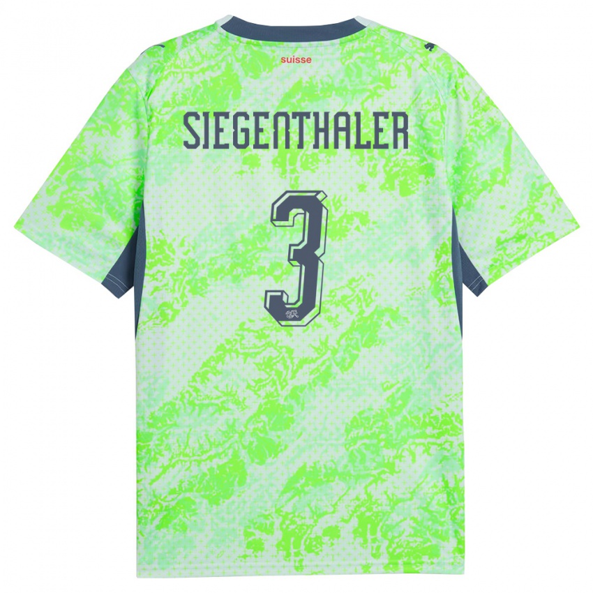 נשים שווייץ Oliver Siegenthaler #3 ירוק כהה הרחק ג'רזי 26-28 חולצה קצרה