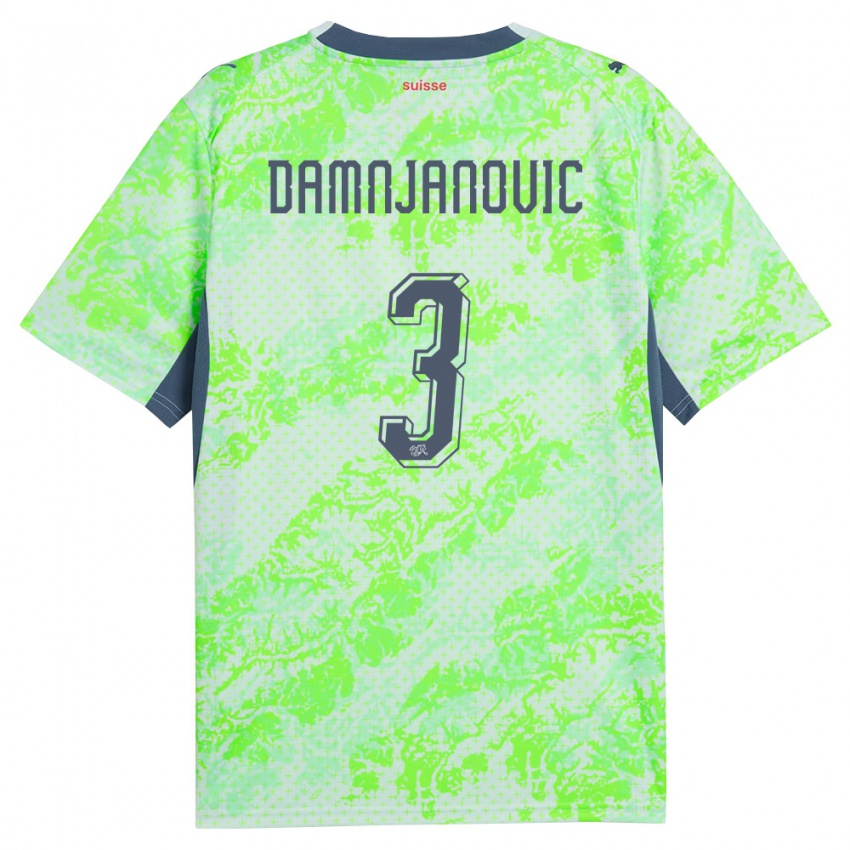 נשים שווייץ Lazar Damnjanovic #3 ירוק כהה הרחק ג'רזי 26-28 חולצה קצרה