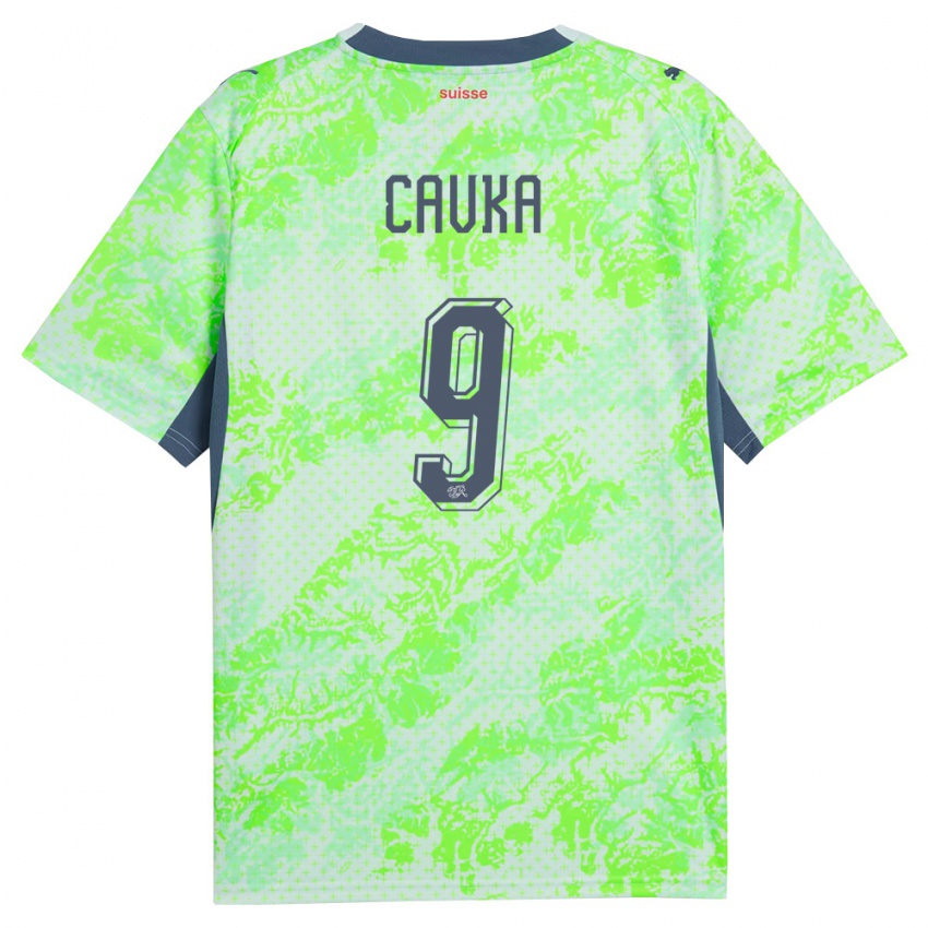 נשים שווייץ Niko Cavka #9 ירוק כהה הרחק ג'רזי 26-28 חולצה קצרה