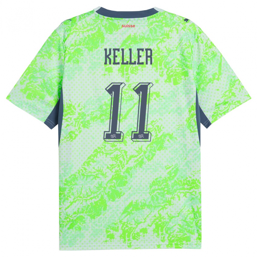 נשים שווייץ Aaron Keller #11 ירוק כהה הרחק ג'רזי 26-28 חולצה קצרה