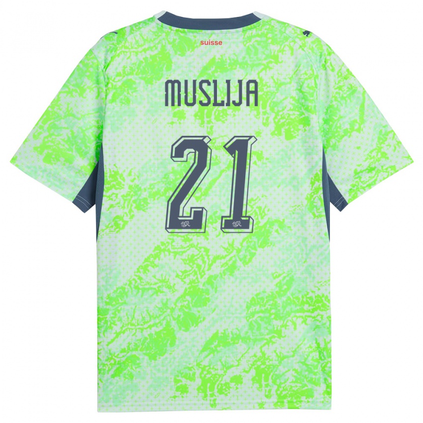 נשים שווייץ Gentrit Muslija #21 ירוק כהה הרחק ג'רזי 26-28 חולצה קצרה