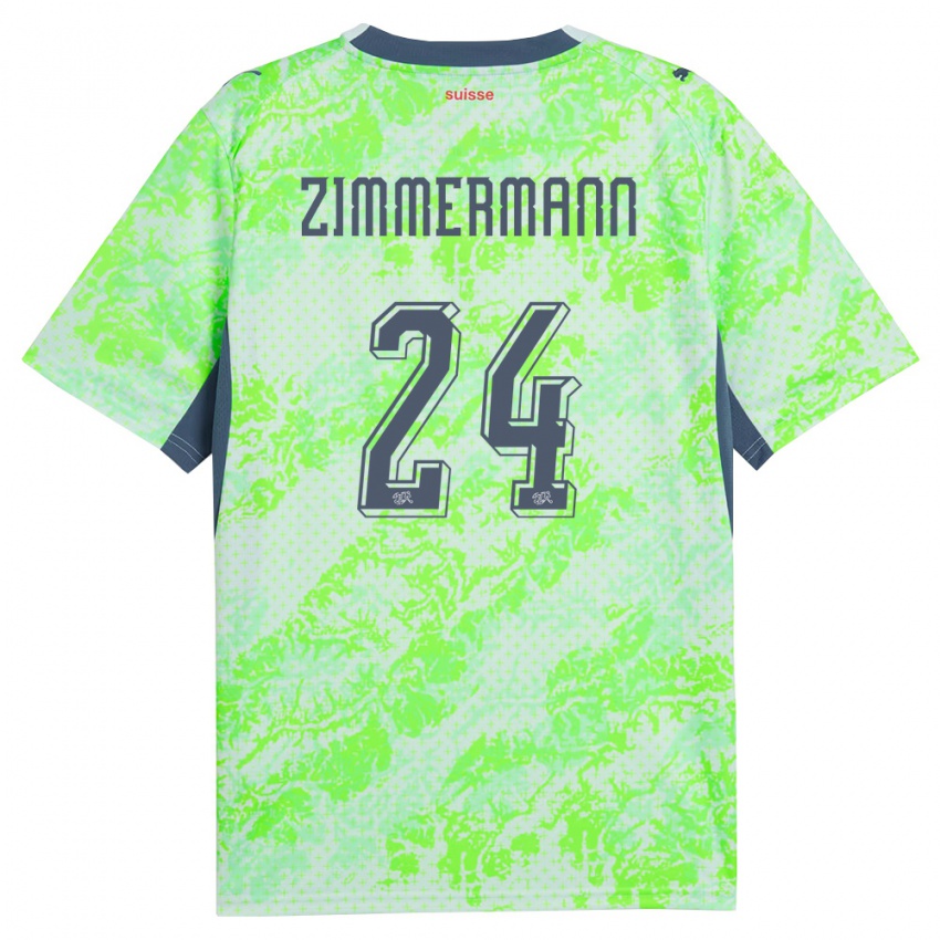 נשים שווייץ Mio Zimmermann #24 ירוק כהה הרחק ג'רזי 26-28 חולצה קצרה
