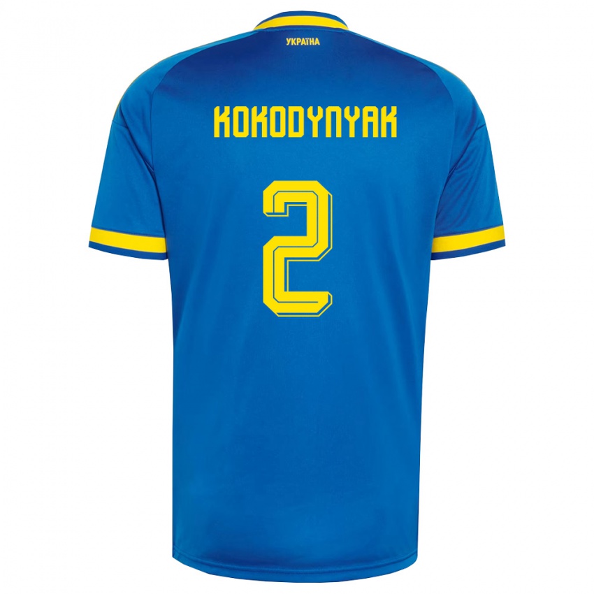 נשים אוקראינה Yuriy Kokodynyak #2 כחול צהוב כהה הרחק ג'רזי 26-28 חולצה קצרה