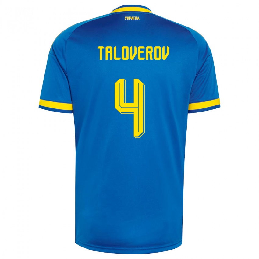 נשים אוקראינה Maksym Taloverov #4 כחול צהוב כהה הרחק ג'רזי 26-28 חולצה קצרה