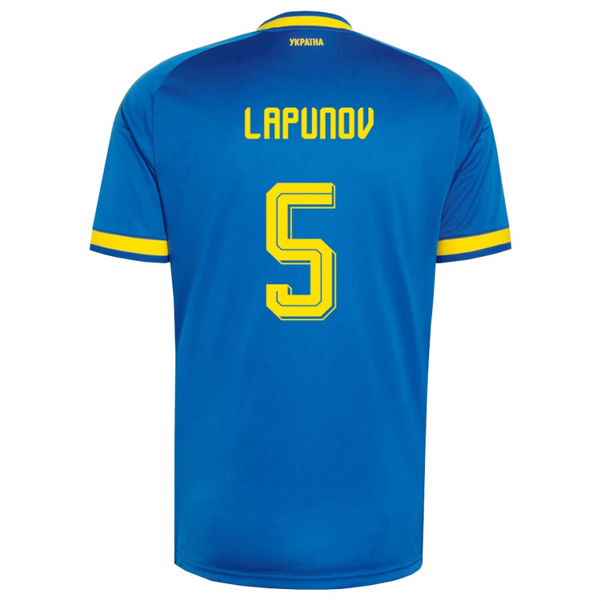נשים אוקראינה Daniil Lapunov #5 כחול צהוב כהה הרחק ג'רזי 26-28 חולצה קצרה