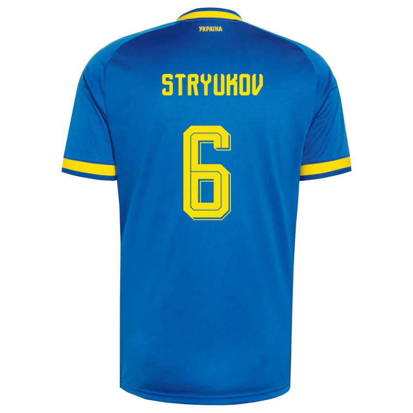 נשים אוקראינה Maksym Stryukov #6 כחול צהוב כהה הרחק ג'רזי 26-28 חולצה קצרה