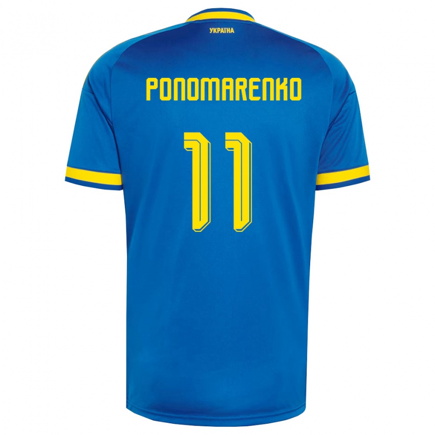 נשים אוקראינה Matviy Ponomarenko #11 כחול צהוב כהה הרחק ג'רזי 26-28 חולצה קצרה