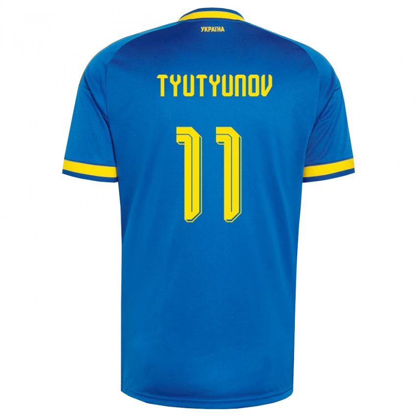 נשים אוקראינה Vladyslav Tyutyunov #11 כחול צהוב כהה הרחק ג'רזי 26-28 חולצה קצרה