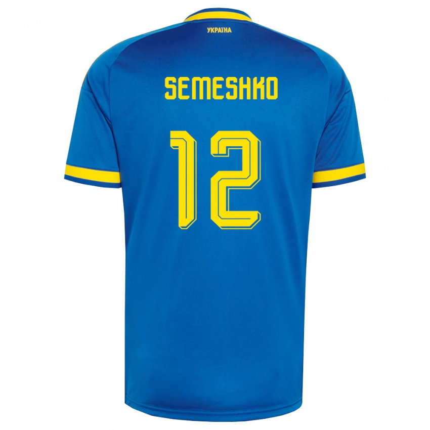 נשים אוקראינה Bogdan Semeshko #12 כחול צהוב כהה הרחק ג'רזי 26-28 חולצה קצרה