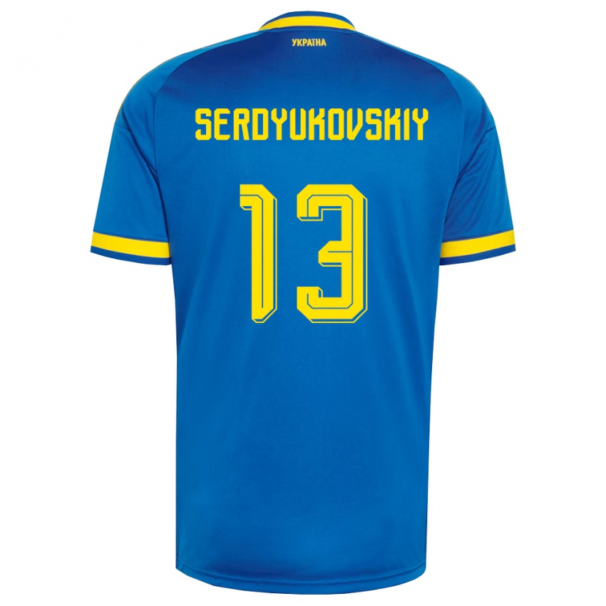נשים אוקראינה Svyatoslav Serdyukovskiy #13 כחול צהוב כהה הרחק ג'רזי 26-28 חולצה קצרה