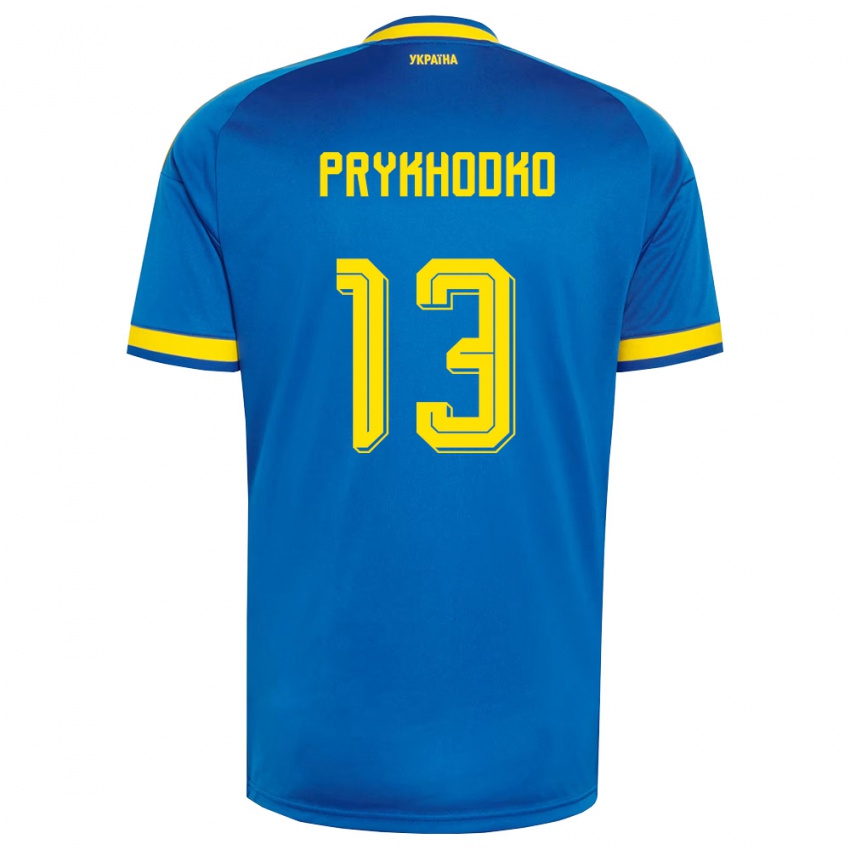 נשים אוקראינה Danylo Prykhodko #13 כחול צהוב כהה הרחק ג'רזי 26-28 חולצה קצרה