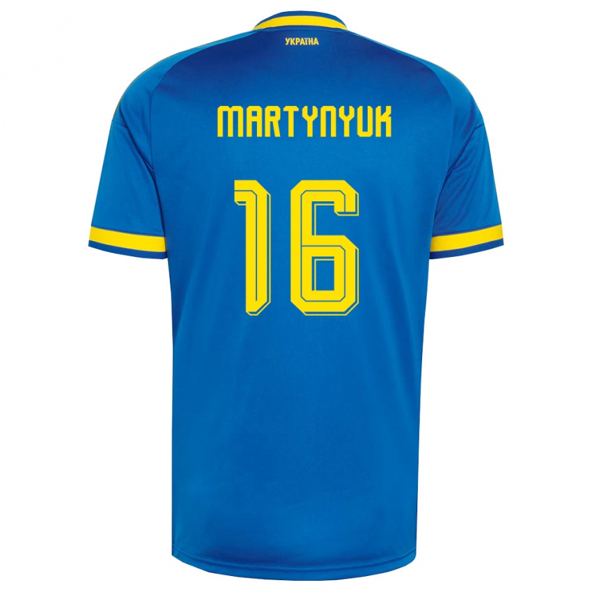 נשים אוקראינה Oleksandr Martynyuk #16 כחול צהוב כהה הרחק ג'רזי 26-28 חולצה קצרה