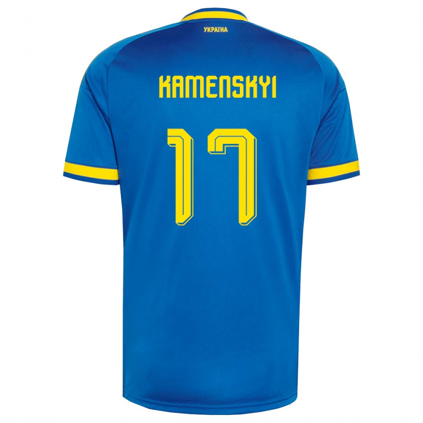 נשים אוקראינה Oleksandr Kamenskyi #17 כחול צהוב כהה הרחק ג'רזי 26-28 חולצה קצרה