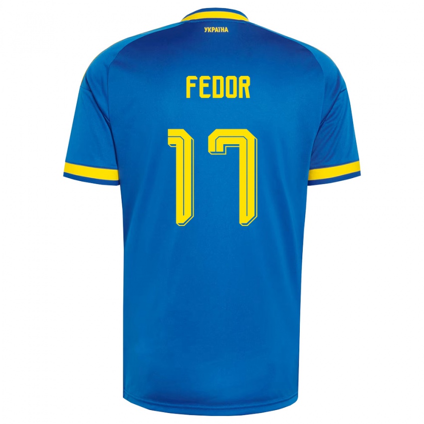 נשים אוקראינה Oleg Fedor #17 כחול צהוב כהה הרחק ג'רזי 26-28 חולצה קצרה